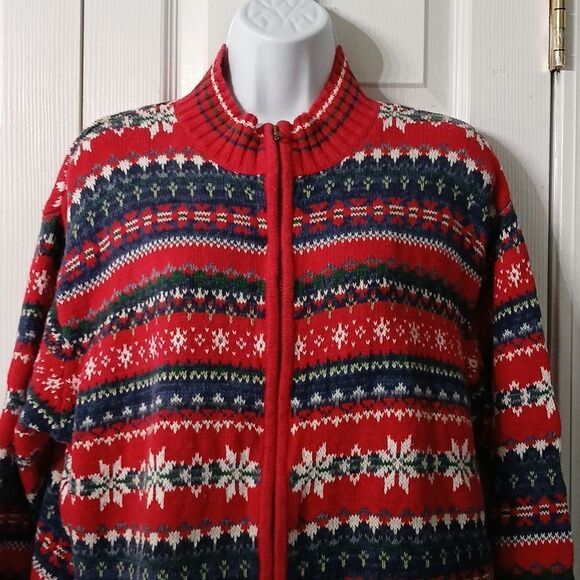 Heirloom Collection Vintage winter holiday zip front sweater cardigan Sz XL EUC - Picture 3 of 6
